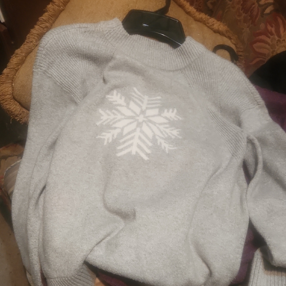 Talbots Gray Sweater with White Snowflake